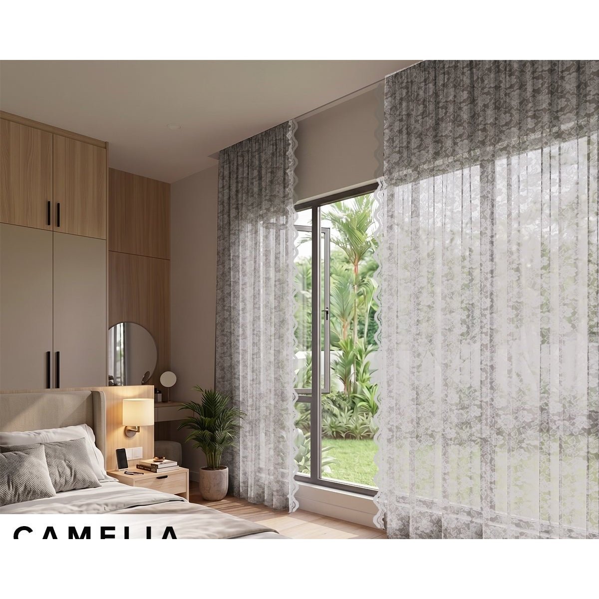 Camelia Lace Sheer Curtain Ready Made - Alabaster Cream / W140 x H58cm Valance (Hook)