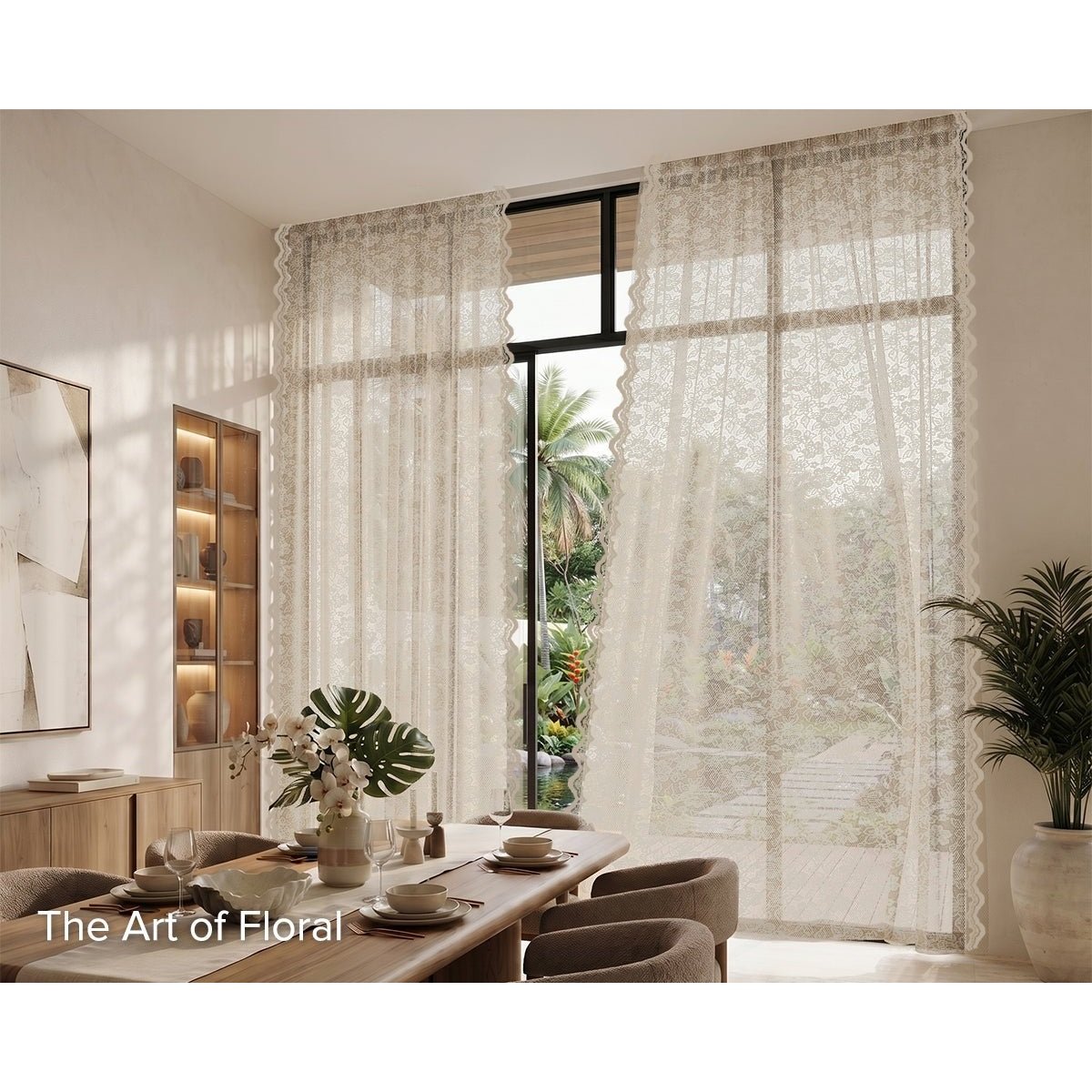 Camelia Lace Sheer Curtain Ready Made - Alabaster Cream / W140 x H58cm Valance (Hook) - Image 3