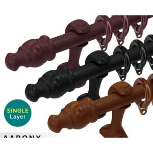 Aarony Wooden Curtain Rod Single Complete Set - Brick Maroon / 3ft (91cm)